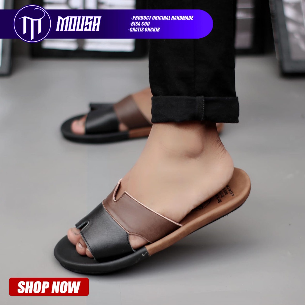 Sandal Slide Kulit Asli Santai Nyaman Pria Original Mousa Ceci