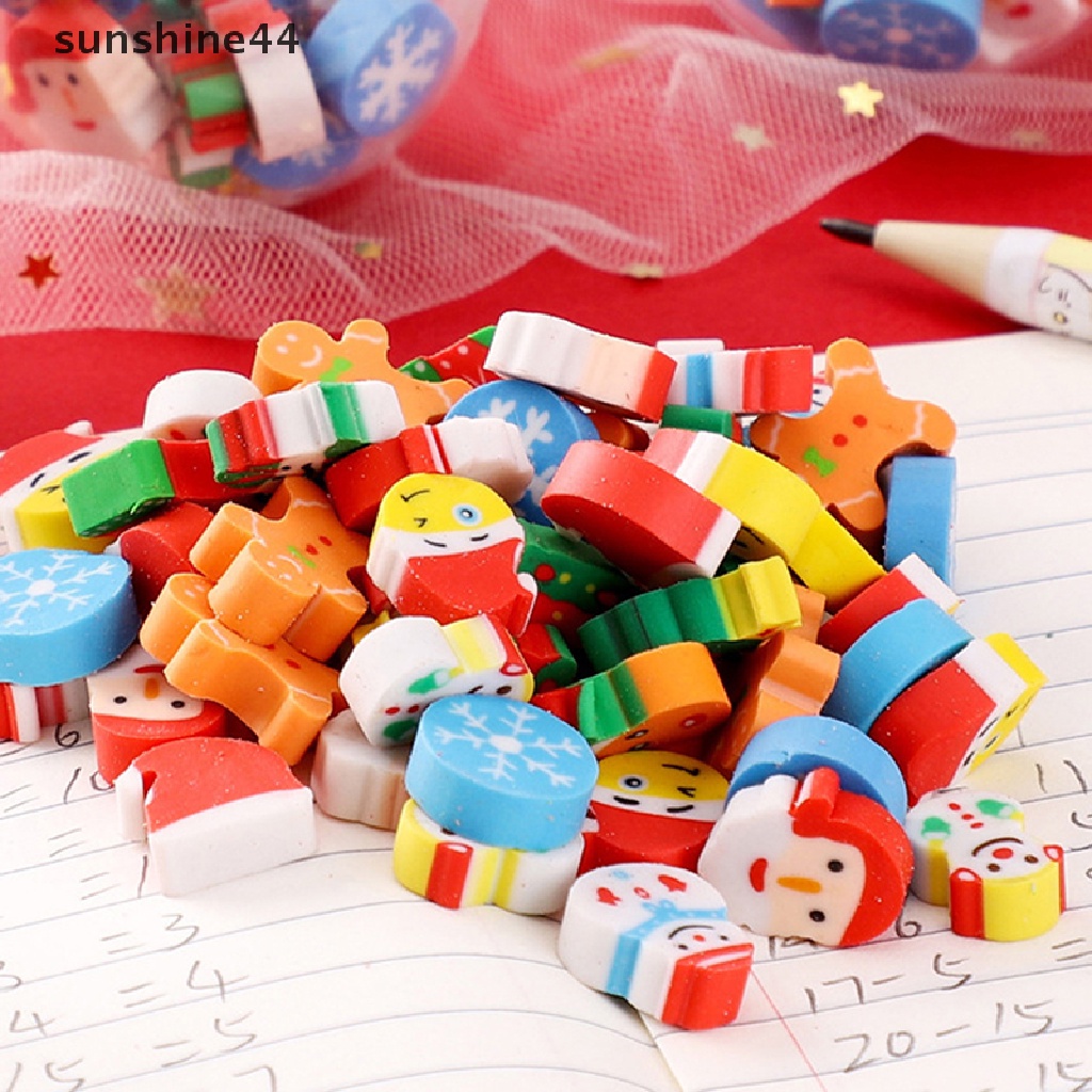 Sunshine 20pcs Min Merry Christmas Erasers Untuk Hadiah Anak Kawaii Stationery Novelty Santa.