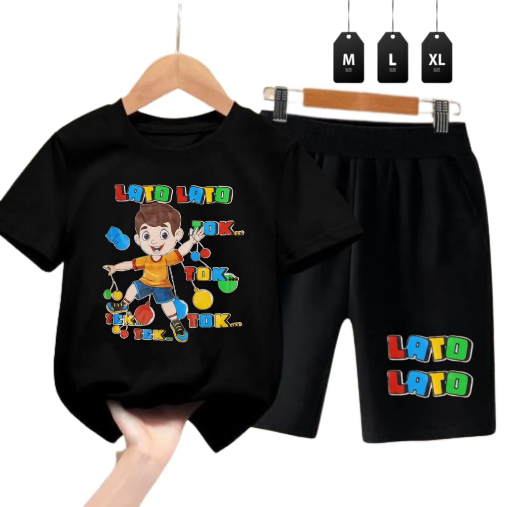 Hzl_outfit Setelan Baju Anak Laki Laki-Perempuan Lato Lato Tok Tok/ Kaos Setelan Anak Size M,L,XL