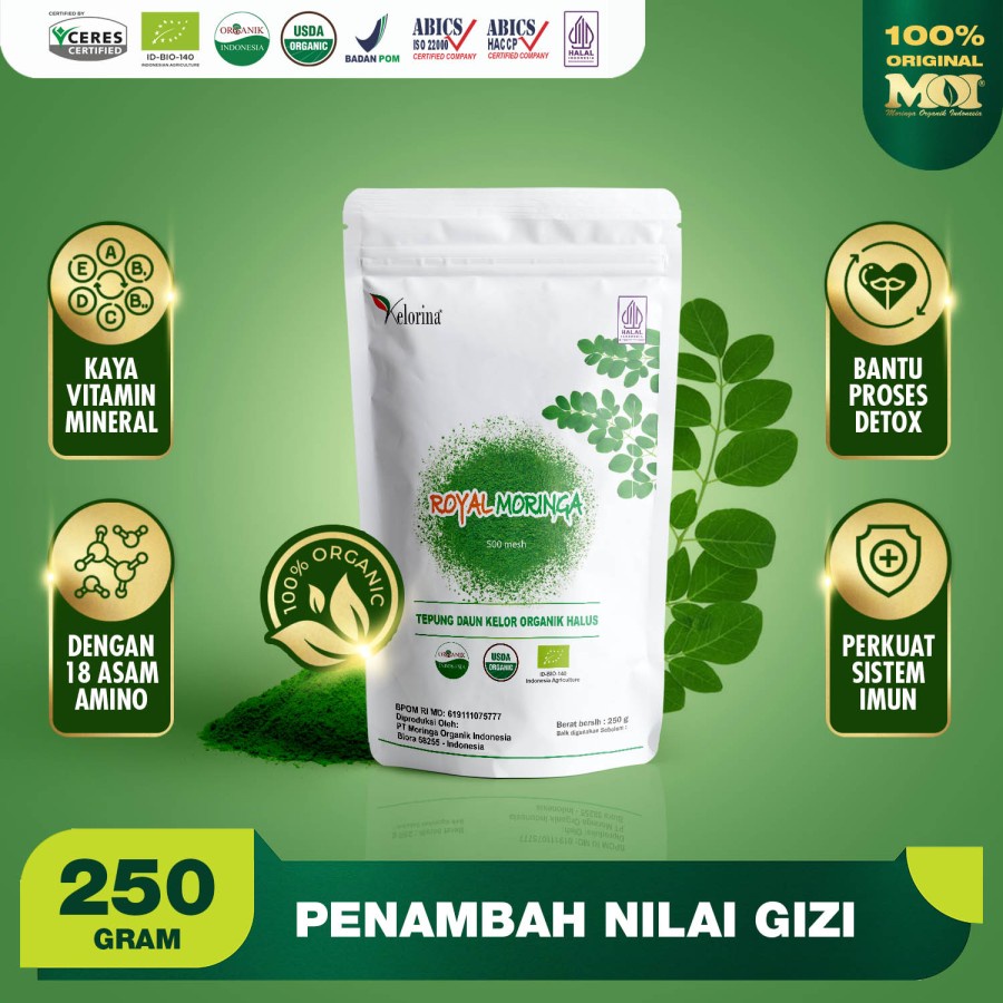 

KELORINA - Royal Moringa 250 Gram Daun Kelor Premium Serbuk Bubuk Kelorina Moi Kelorina Original Ori 100% Anti Bacterial Nutrisi Herbal Detox Detok 250g