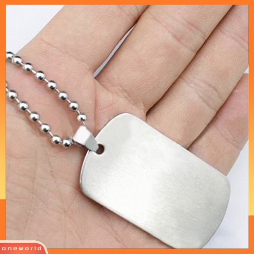 {oneworld} Kalung Dog Tag Persegi Panjang Poles Stainless Steel 316L Pria Wanita Punk Fashion