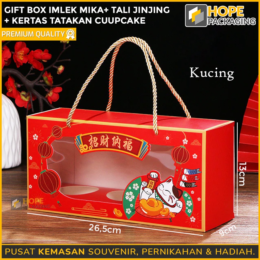 Gift Box Imlek Tatakan Cupcake Tali / Kotak mika imlek Snack Imlek Box Mika Kue Keranjang Dodol