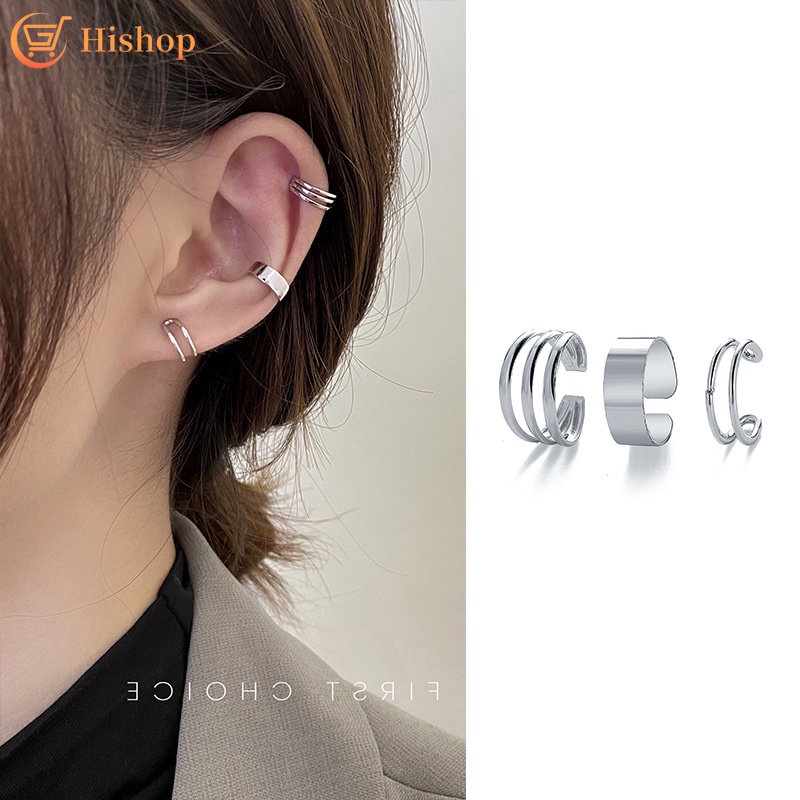 Anting Klip Silver Simple Hypoallergenic Open Earring Earing Tanpa Tindik Untuk Perhiasan Aksesoris Wanita