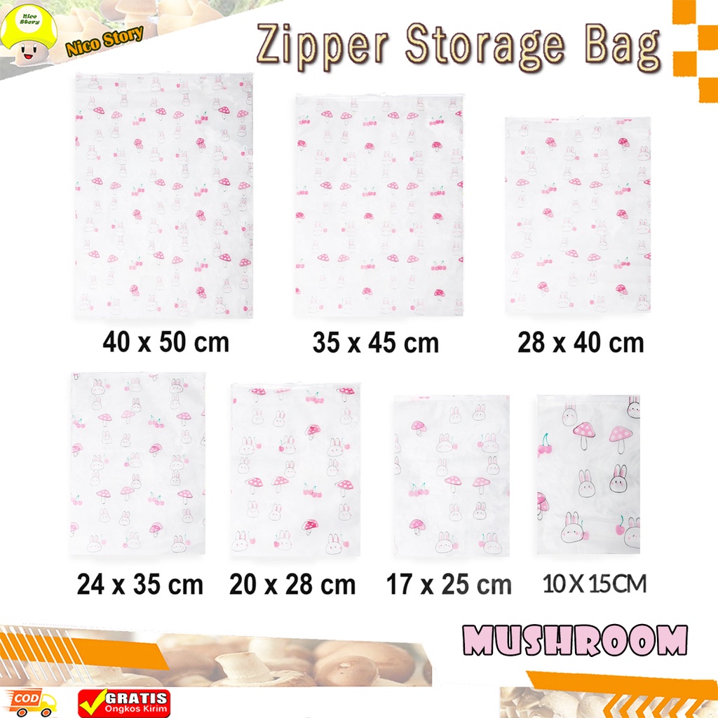 (NCS) Zipper Storage Bag MUSHROOM / Travel Pouch JAMUR / Kantong Travel Pouch Serbaguna