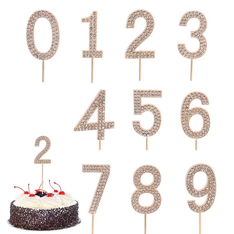 1 Pc Glitter Alloy Rhinestone Number Cake Toppers/Ulang Tahun Pernikahan Pesta Ulang Tahun Kue Digital Dessert Decor