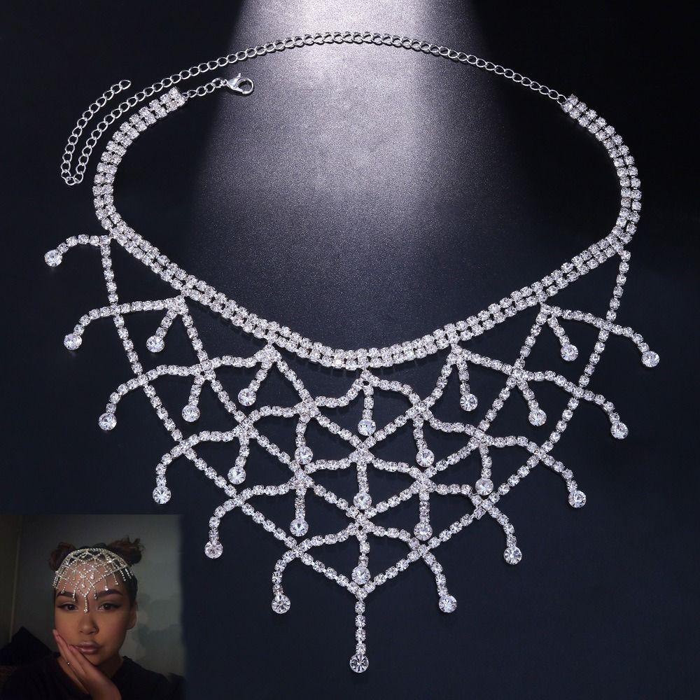 Lily Rhinestone Head Chain Statement Turban Hiasan Kepala Warna Emas Bohemian Kristal Berlian Imitasi