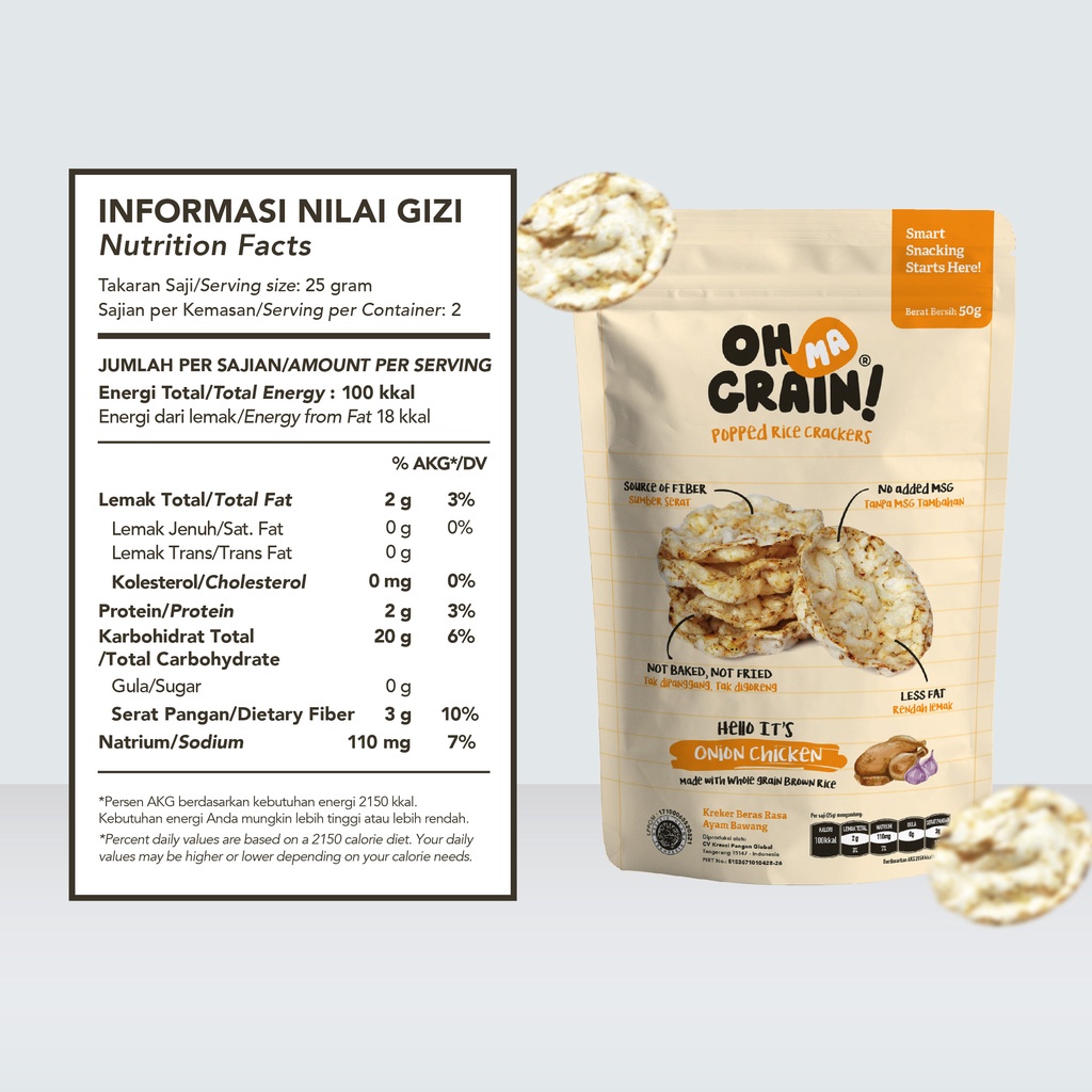 Oh Ma Grain! Popped Rice Crackers Onion Chicken Makanan Ringan Anak 50gr