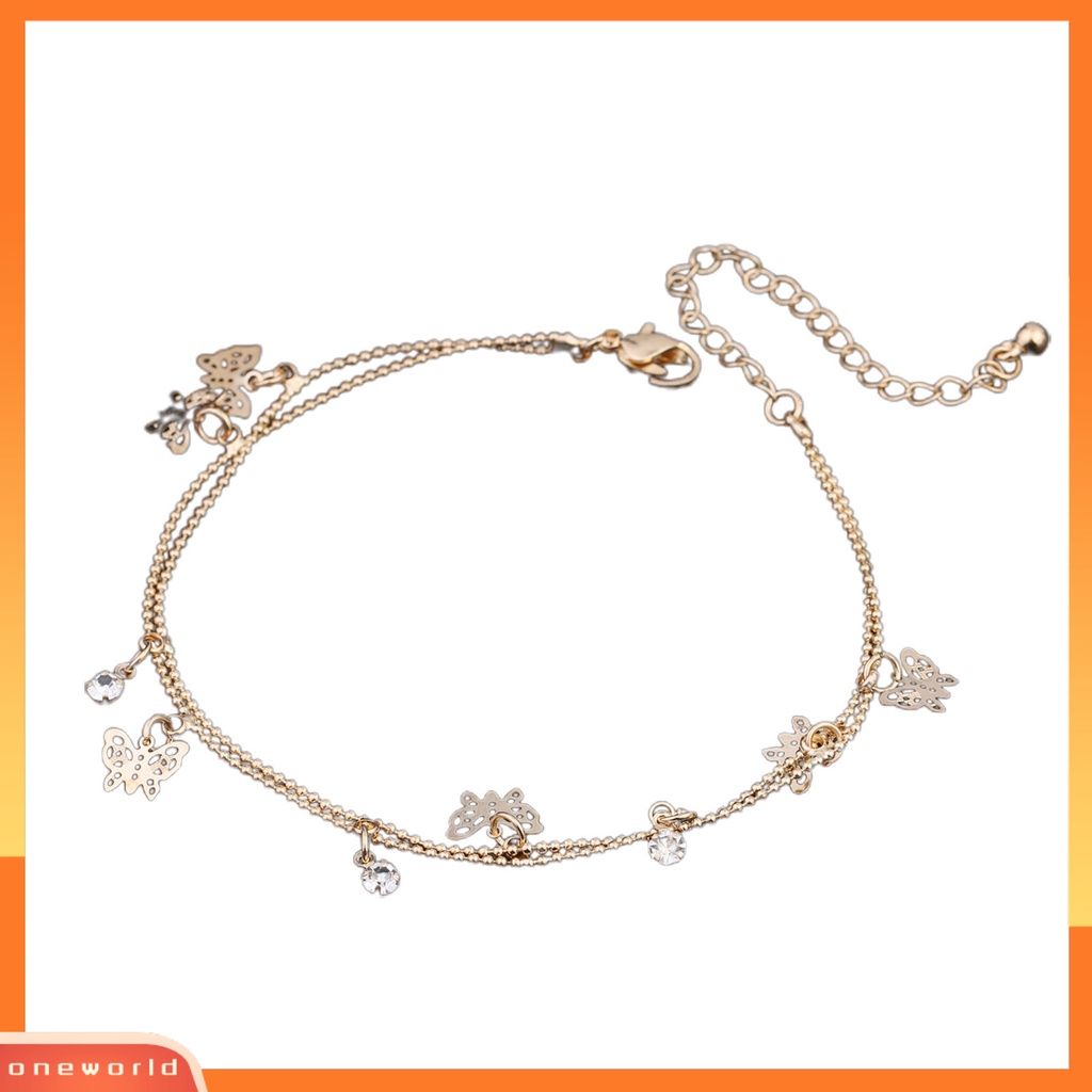 {oneworld} Gelang Kaki Liontin Kupu-Kupu All-Match Alloy Double-Layer Anklet Untuk Kantor