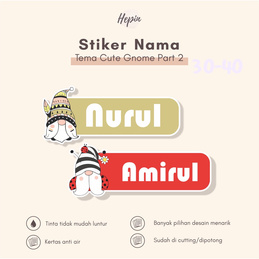 

(90 - 120 pcs) murah cetak stiker nama /anti air/custom nama/CUTE GNOME part 2