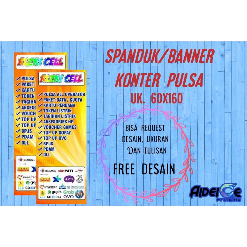 cetak spanduk / banner konter pulsa uk 60x160 / free desain