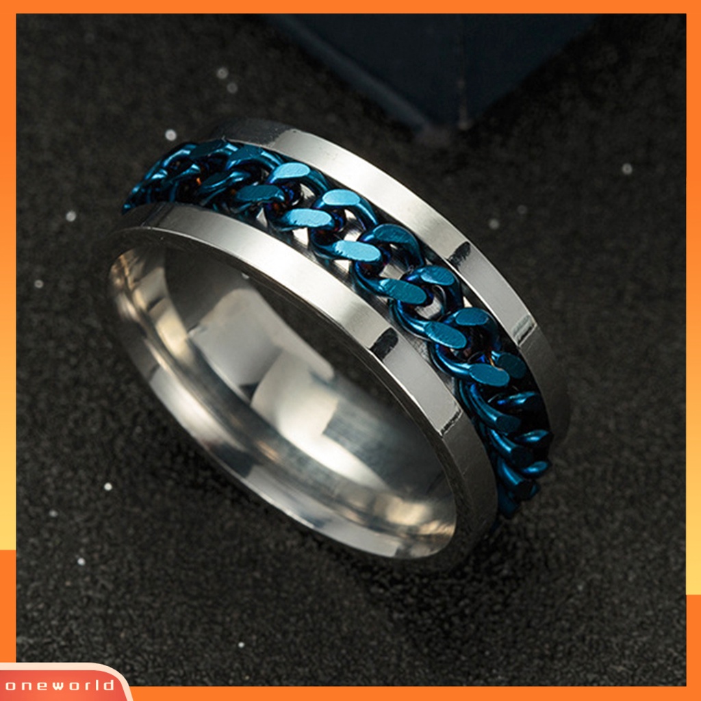 {oneworld} Indah Pria Rantai Warna-Warni Punk Stainless Steel Spinner Pernikahan Band Cincin