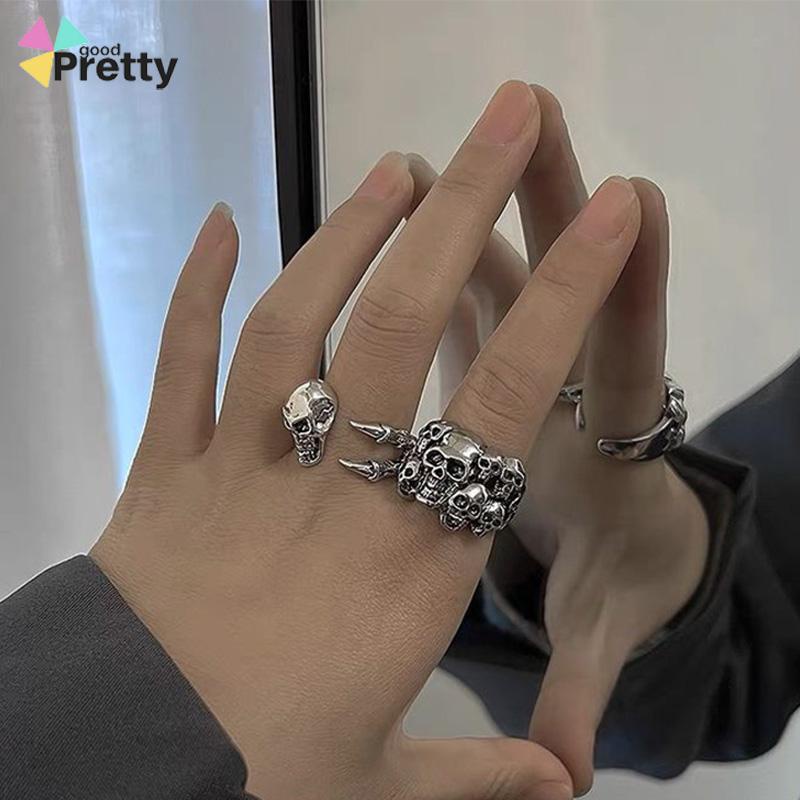 Cincin punk perak antik yang dipersonalisasi Pria aksesori fashion Korea - PD