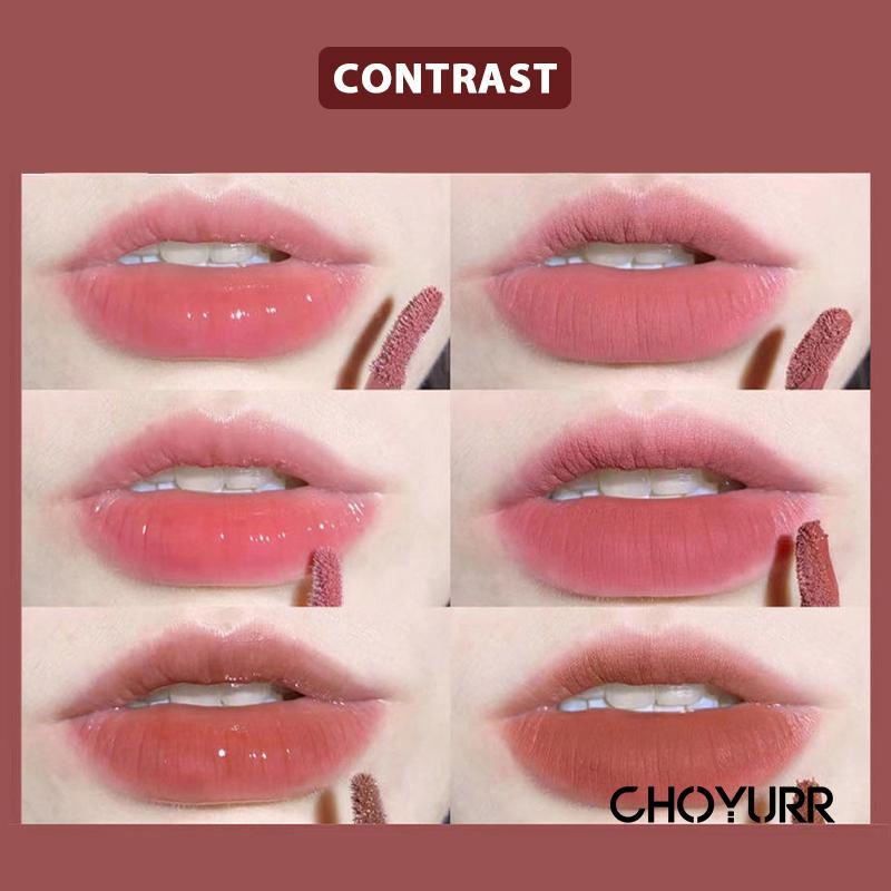 【COD】2 in1 Lipstik Dua Ujung Lip Glasir Cermin Matte Lip Mud Lipstick Lip Cream Lip Gloss Dua Sisi Matte Lipstick Glossy Lipstik-CH