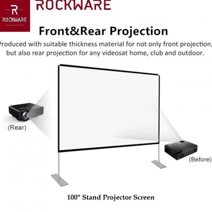 ROCKWARE STAND PROJECTOR SCREEN 100-INCH LAYAR PROYEKTOR POLYESTER