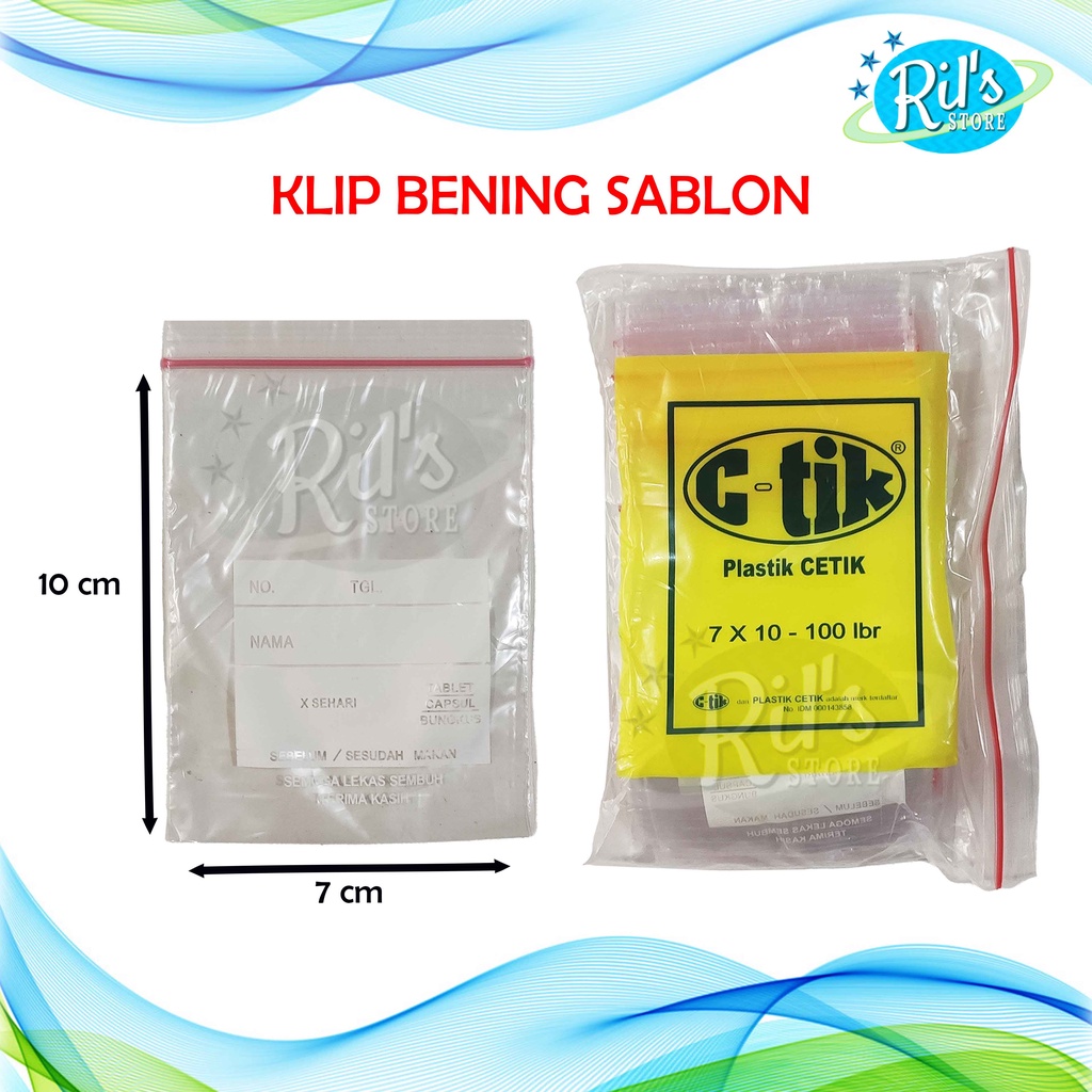 

Plastik Klip Obat Bening Sablon 7x10cm C-Tik / Ziplock Bening Sablon 7 x 10 cm