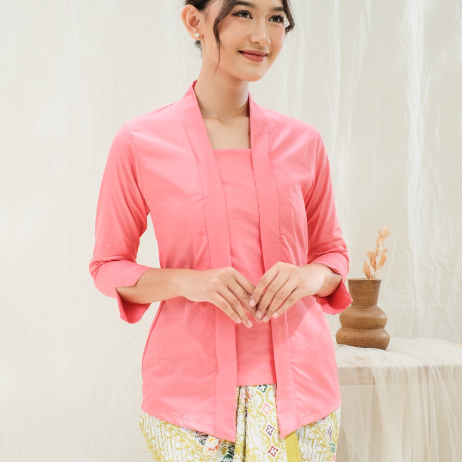 Kebaya Kutubaru 2 in 1 Lengan 7/8 Meradelima Katun Jepang Magenta