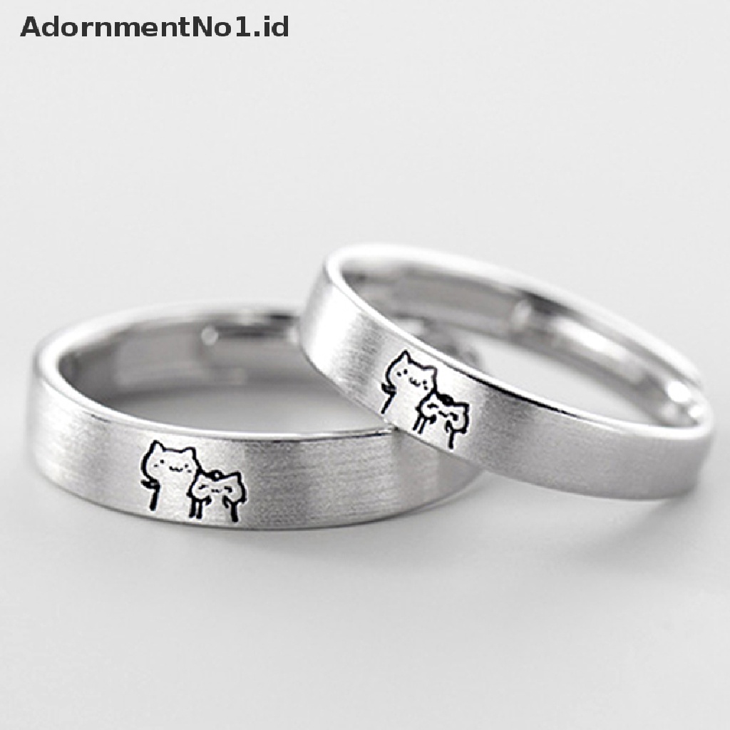 [AdornmentNo1] Kitten Couple Rings Cute Sliver Open Ring Untuk Wanita Pria Cincin Jari Yang Dapat Disesuaikan Kekasih Romantis Hadiah Perhiasan Anniversary [ID]