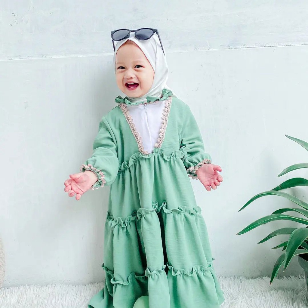 Haura Dress Baju Dress Anak Perempuan 3 12 Tahun Bahan Crinkle Airflow Mix Renda Dress Kondangan Wan