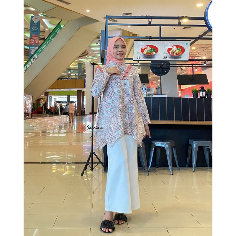 Shula Blouse Atasan Batik Kerja Kantor Wanita Pastel Rampel Ruffle Cantik Modis Modern Kekinian Soft