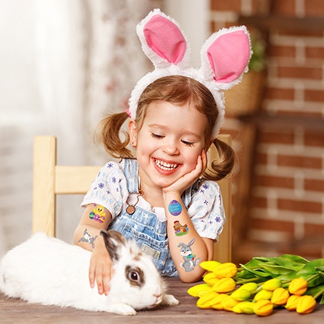 [Harga Grosir] 1PC Pola Acak Eater Stiker Tato Kartun Anak-Anak Kelinci Lucu Telur Dewasa Anak Temporary Tato Palsu Tahan Air Happy Easter