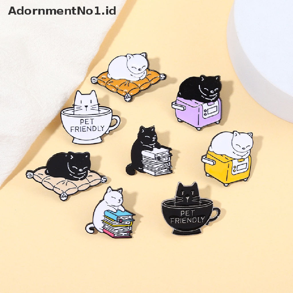 [AdornmentNo1] Kreatif Hitam Putih Pasangan Kucing Enamel Pin Cangkir Teh Kucing Bros Lucu Paduan Logam Bros Baru Kartun Enamel Lucu Bros Pin Untuk Anak Wanita Ransel Kemeja Jacke