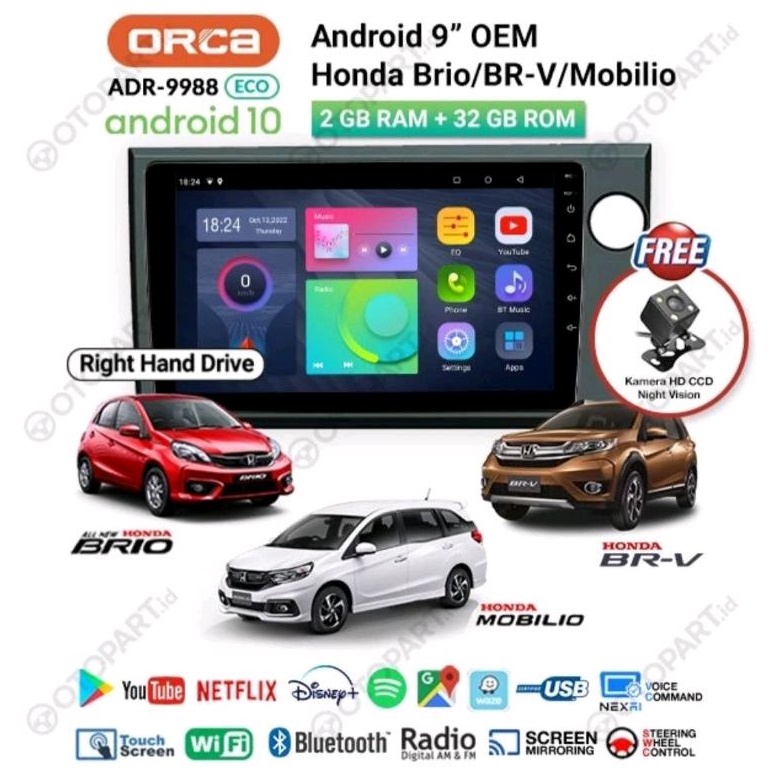 Head Unit Android Brio Android Mobilio Android BRV 9 inch Android Ram 2 Gb Rom 32 Gb ORCA ADR 9988