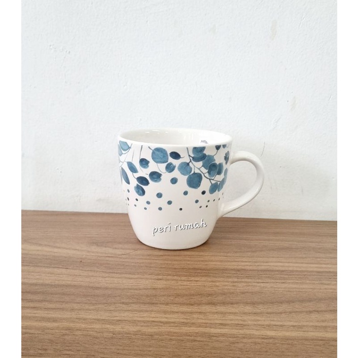 Gelas Mug Daun Biru Keramik