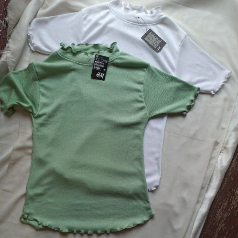 Kaos Rib Neci Curly Lengan Pendek Premium / Inner Bahan Rib Premium