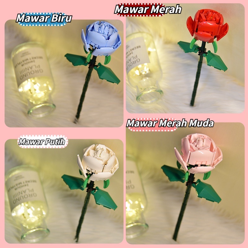【COD】Flower Bunga Bloc Mainan/DIY Bouquet Flower/Mawar Merah Blok Bangunan Bunga Palsu/DIY Mainan Hadiah/Dekorasi Flowers Plant Series