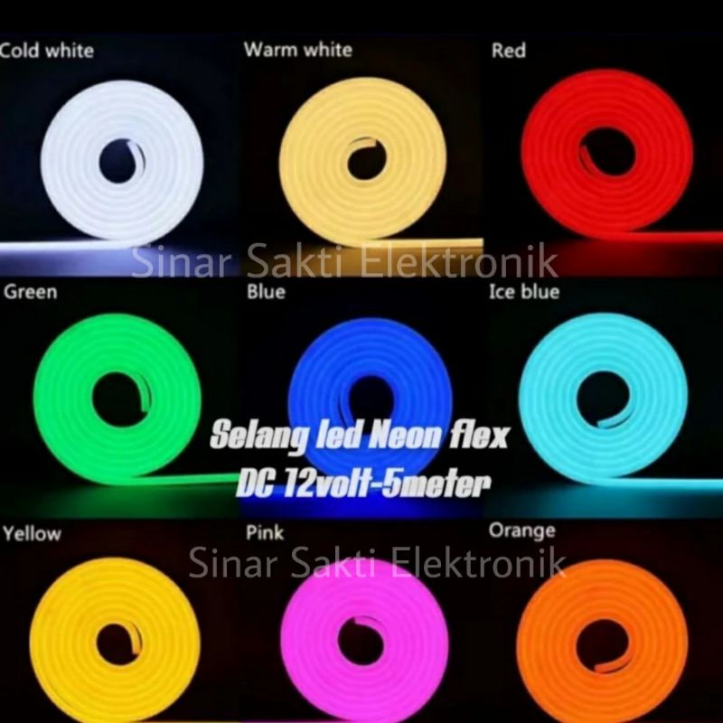 Lampu led neon flex 12v 5m / Led Strip Sign Flexible DC IP65 warna warni