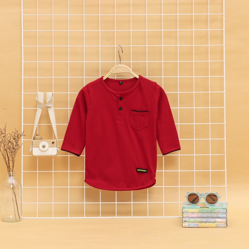 HEPPIKIDSINDO - Baju Koko Anak Laki Laki Maroon uwais Series pakaian Muslim anak bahan Kaos 2-3-4-5-