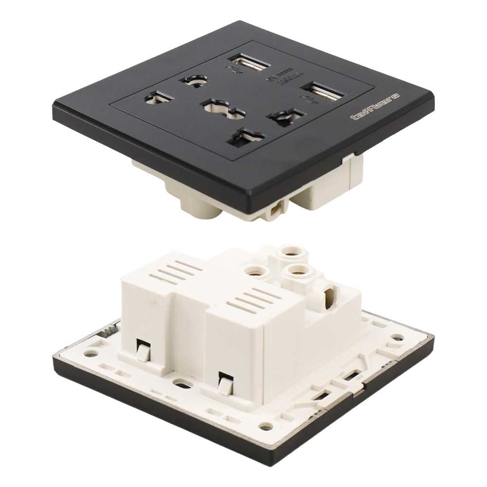 Taffware Stop Kontak Universal Wall Socket UK EU US &amp; 2 Port USB 2.1A - Y1-001