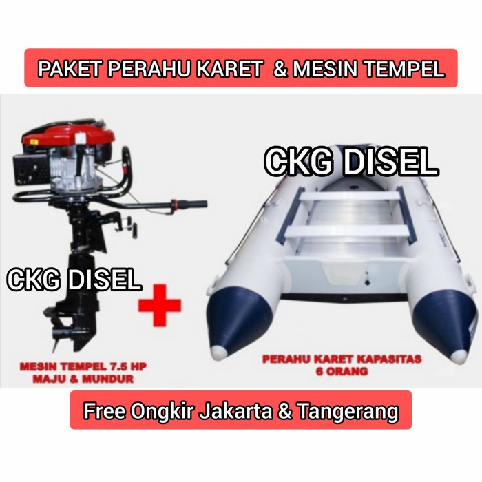 Fer Paketan Mesin Tempel 7.5Hp & Perahu Karet 6 Orang 3 X 1.5 M Siap Pakai