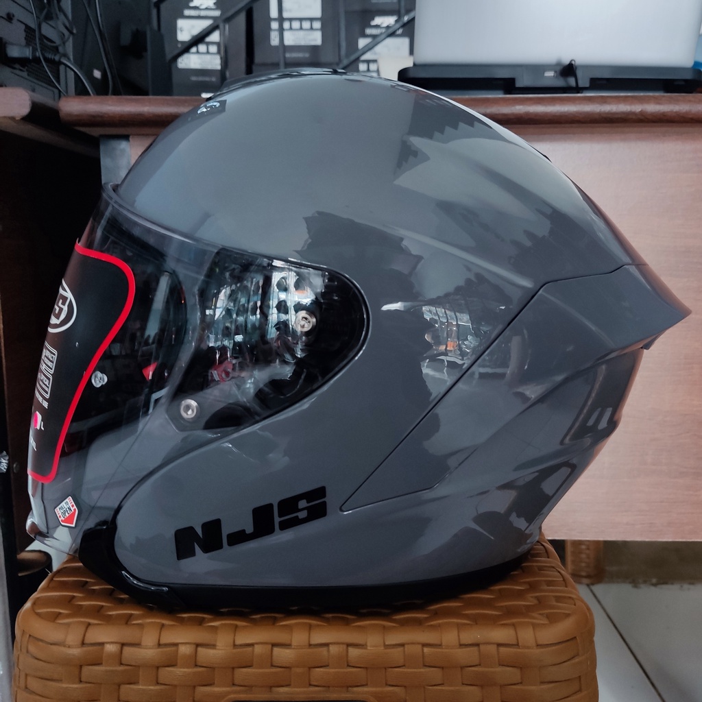 HELM NJS KAIROZ SOLID STONE GREY GLOSSY HALF FACE NJS KAIROZ