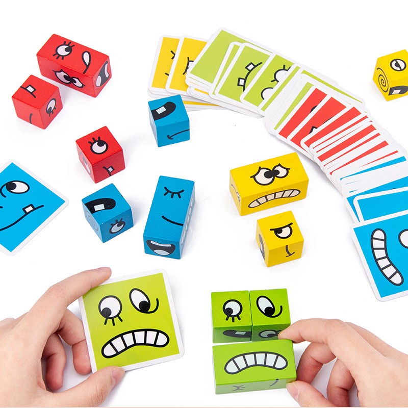 Mainan Edukasi Anak - Expression Puzzle Building Blocks - Game Face Change Rubik's Cube