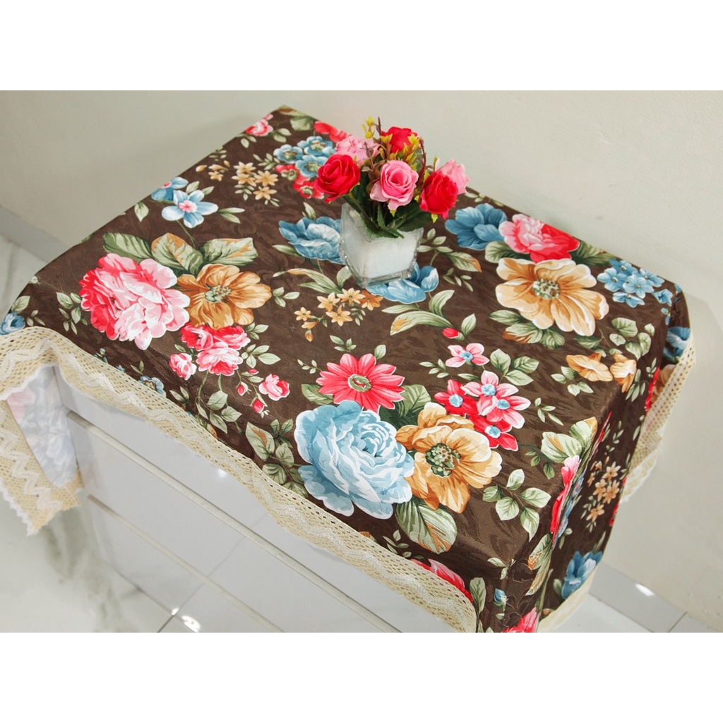 Taplak Meja Tamu Hias Persegi Panjang / Taplak Meja Bunga Coklat / Taplak Meja Kaca Ruang Tamu / Tap