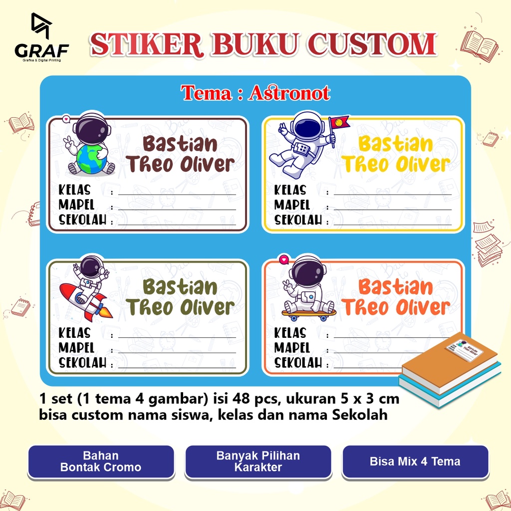 

48 PCS Stiker Nama Buku Anak Murah / Label Nama Custom / Label Buku Murah/ Label buku anak