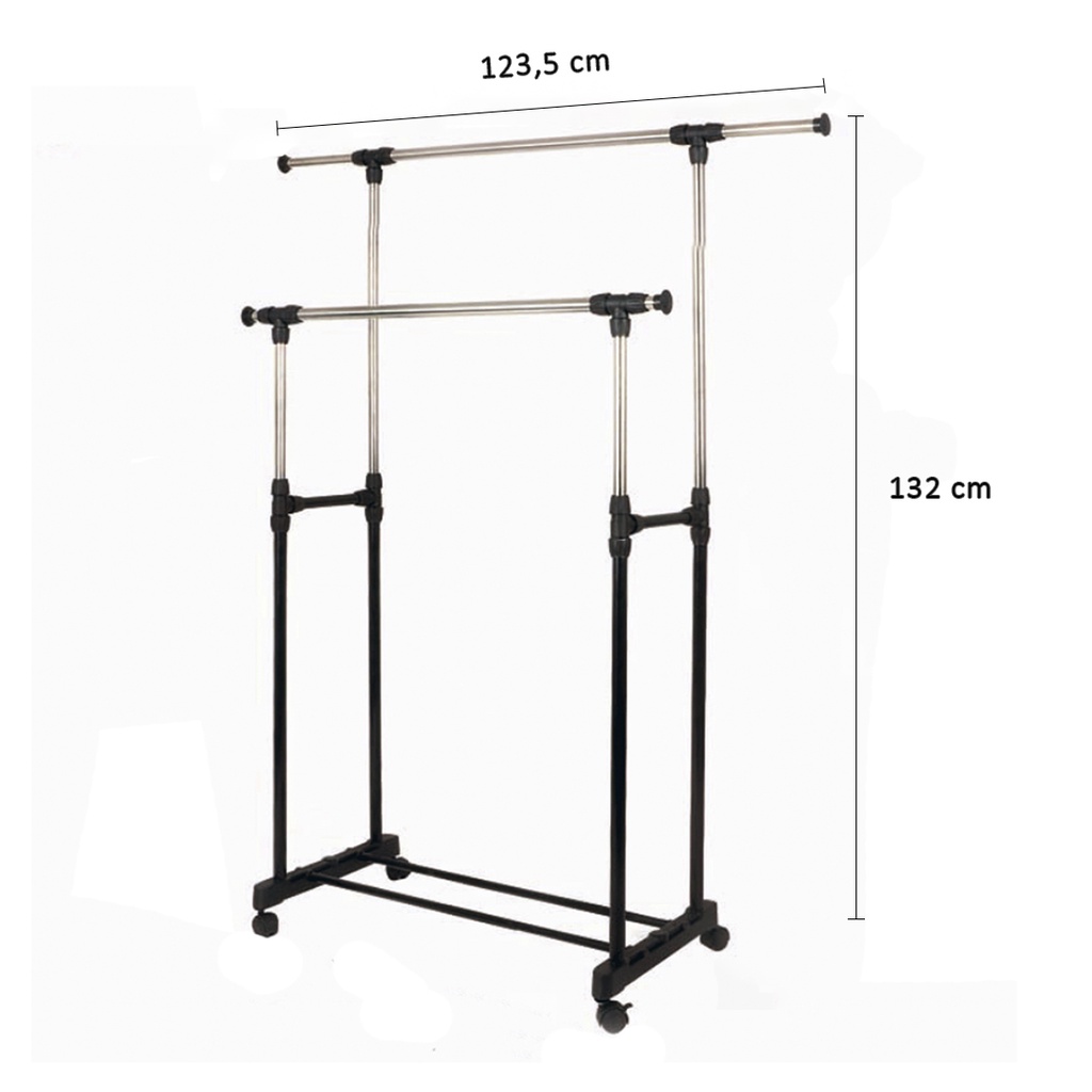 HOVELSHOP Stand Hanger Double Sisi Rak Serbaguna dgn 4 Roda