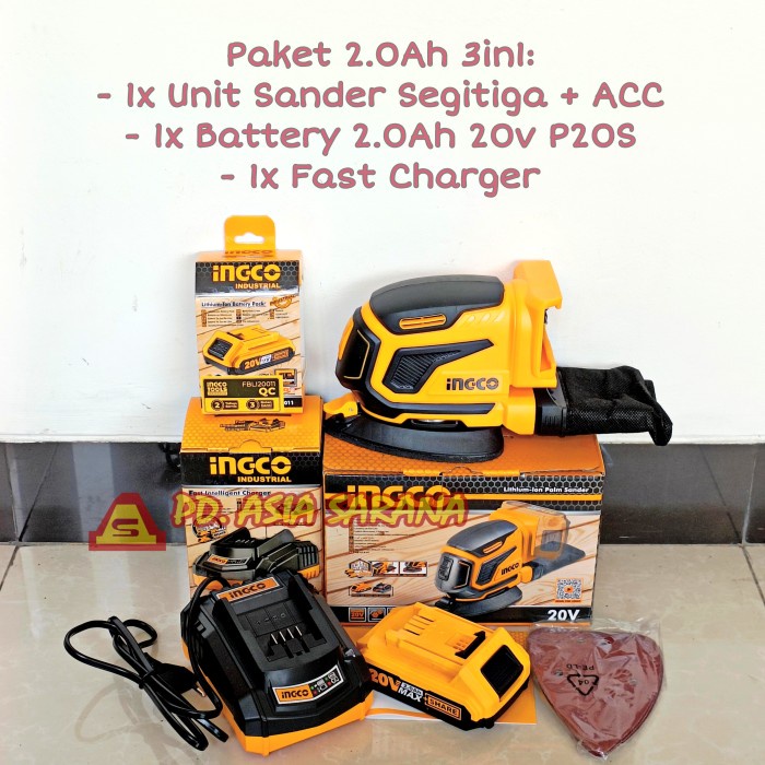 Cordless Palm Orbit Sander INGCO CDSLI2051 Mesin Amplas Segitiga P20S