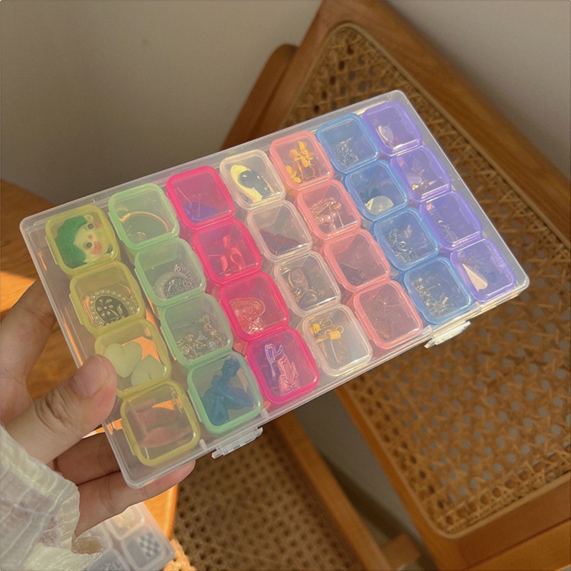 28kisi Kotak Perhiasan Plastik Warna-Warni Portabel Nail Art Berlian Sortir Kasus Perhiasan Serbaguna Aksesori Tahan Debu Bening Cincin Dan Kalung Organizer