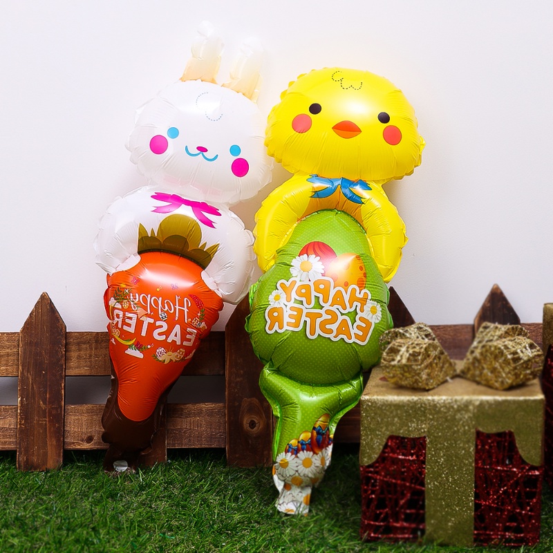 Easter Cute Bunny Handheld Stick Balon Tiup Untuk Dekorasi Pesta Festival/Hadiah Balon Anak Paskah Kelinci Ayam