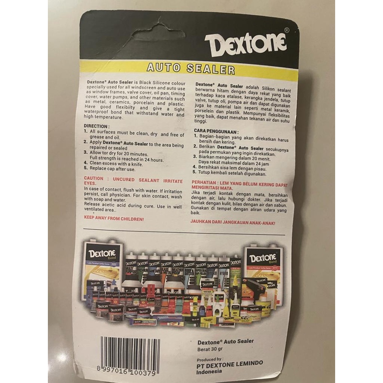 lem dextone auto sealer hitam 30gram dijual per dus isi 12pc