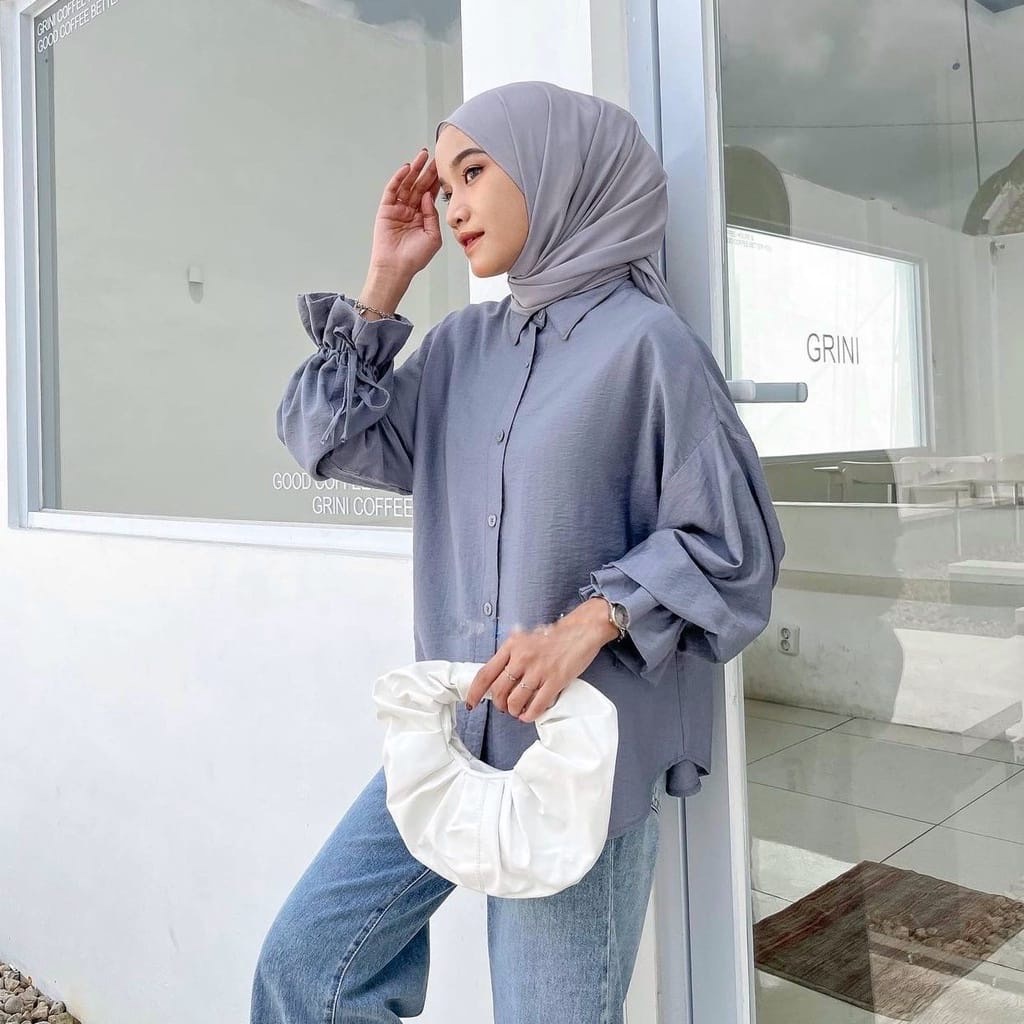 BLOUSE WANITA CRINCLE / KEMEJA WANITA TALI SERUT LENGAN BALON