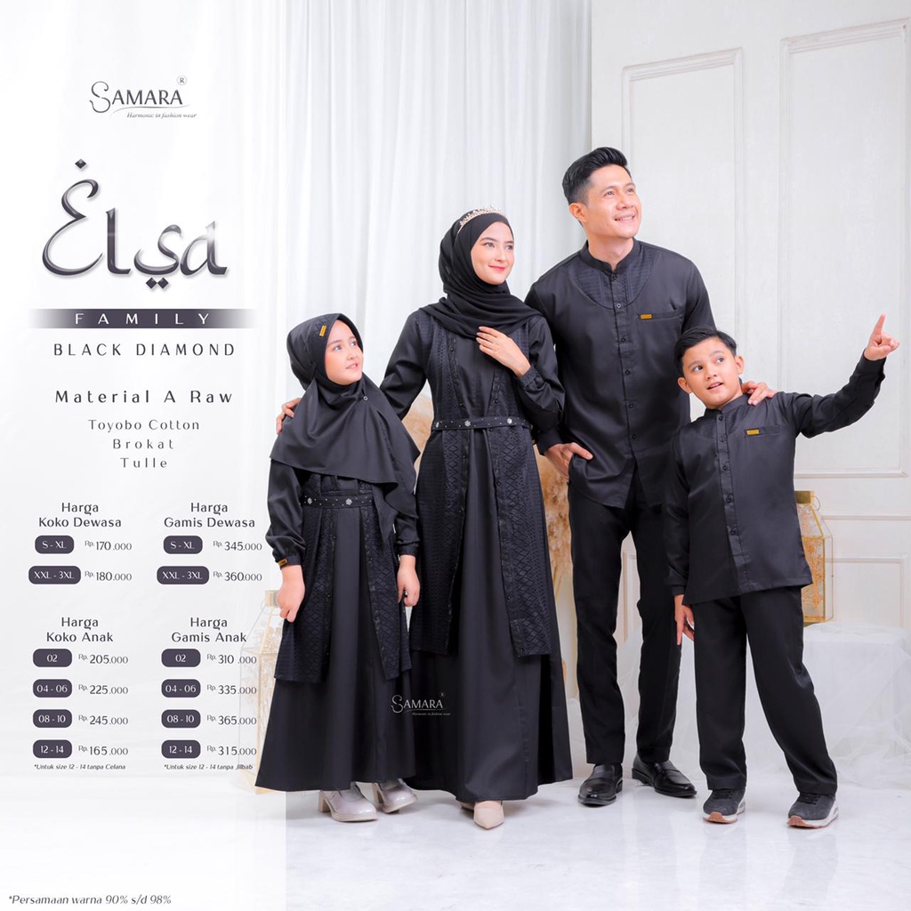 Sarimbit Keluarga Muslim Gamis Black Series Couple Terbaru 2023 Elsa Black