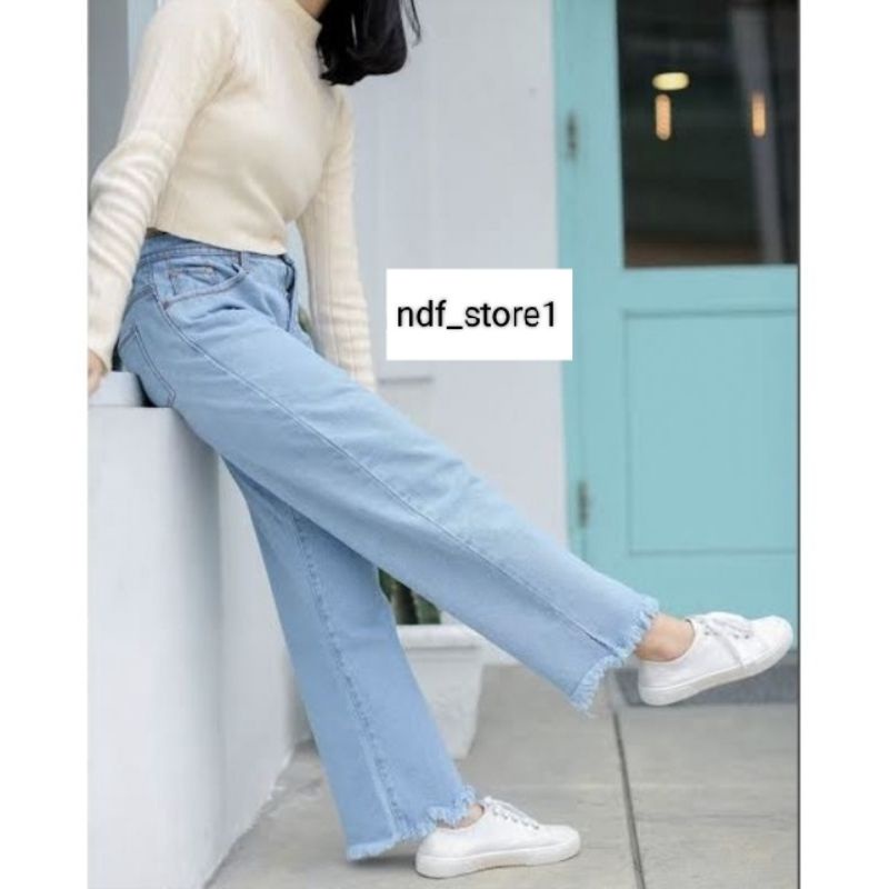 HIGH WAIST CELANA KULOT JEANS WANITA SOBEK BAWAH