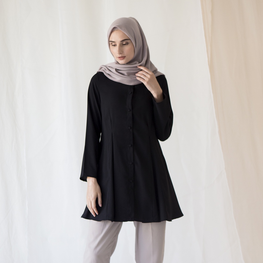 Wiyana by Aska Label - Basic Blouse Wanita Muslim Full Kancing warna Lilac, Navy, Taupe, Light Moss, Olive, Deep Cranberry