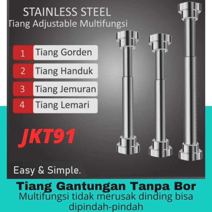 Jemuran Gantungan Multifungsi Stainless Tanpa Bor Paku Tiang Gorden Jemuran