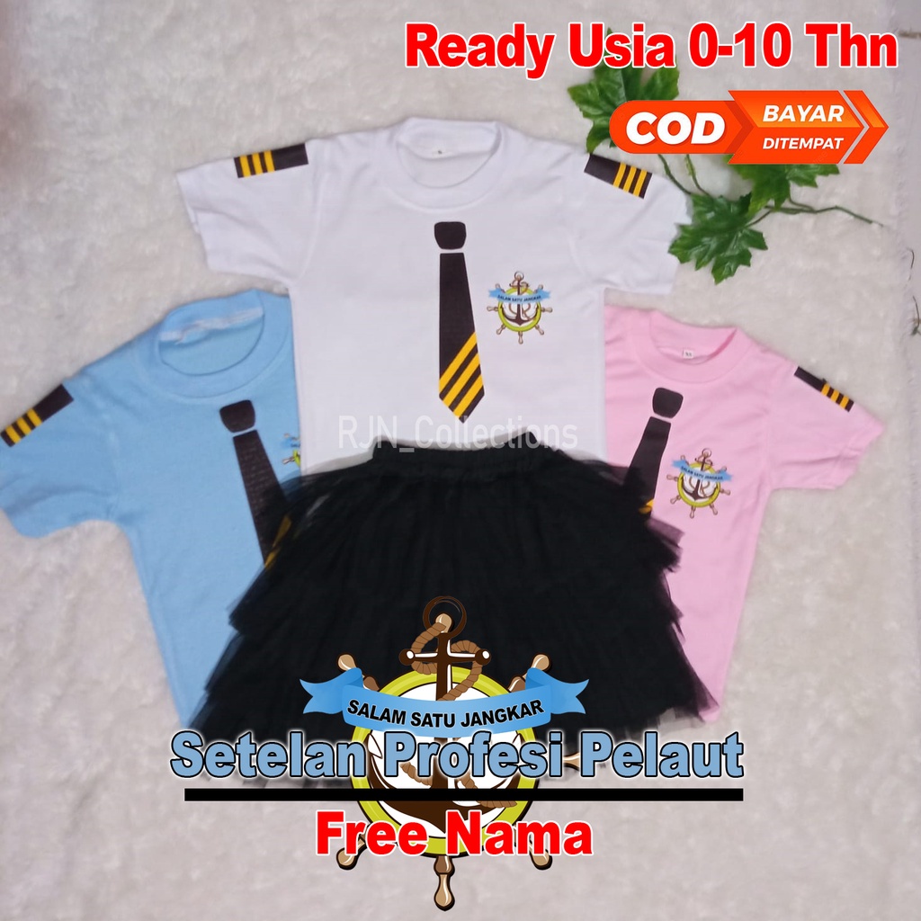 Baju Kaos Setelan Anak Perempuan Profesi Pelaut / Pelayaran Free Nama