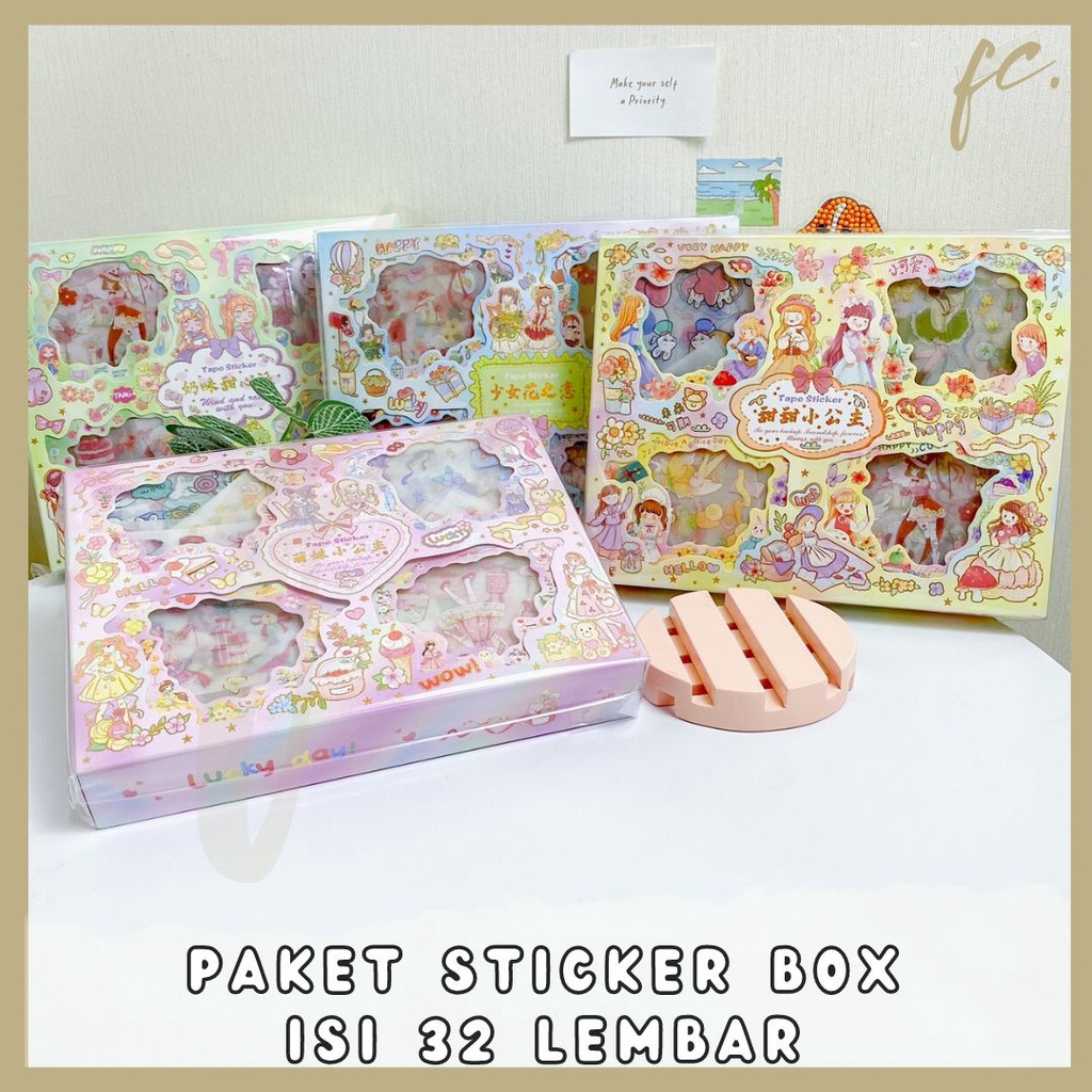 

1 Pack isi 32 Lembar Pcs Sticker Box Merek SENMU SEN MU YE DA XM-CS Momo Stiker Set Glitter Waterproof Pastel Jurnal Scrapbook Diary Estetik Decoration Accessories Hampers Bingkisan Anak