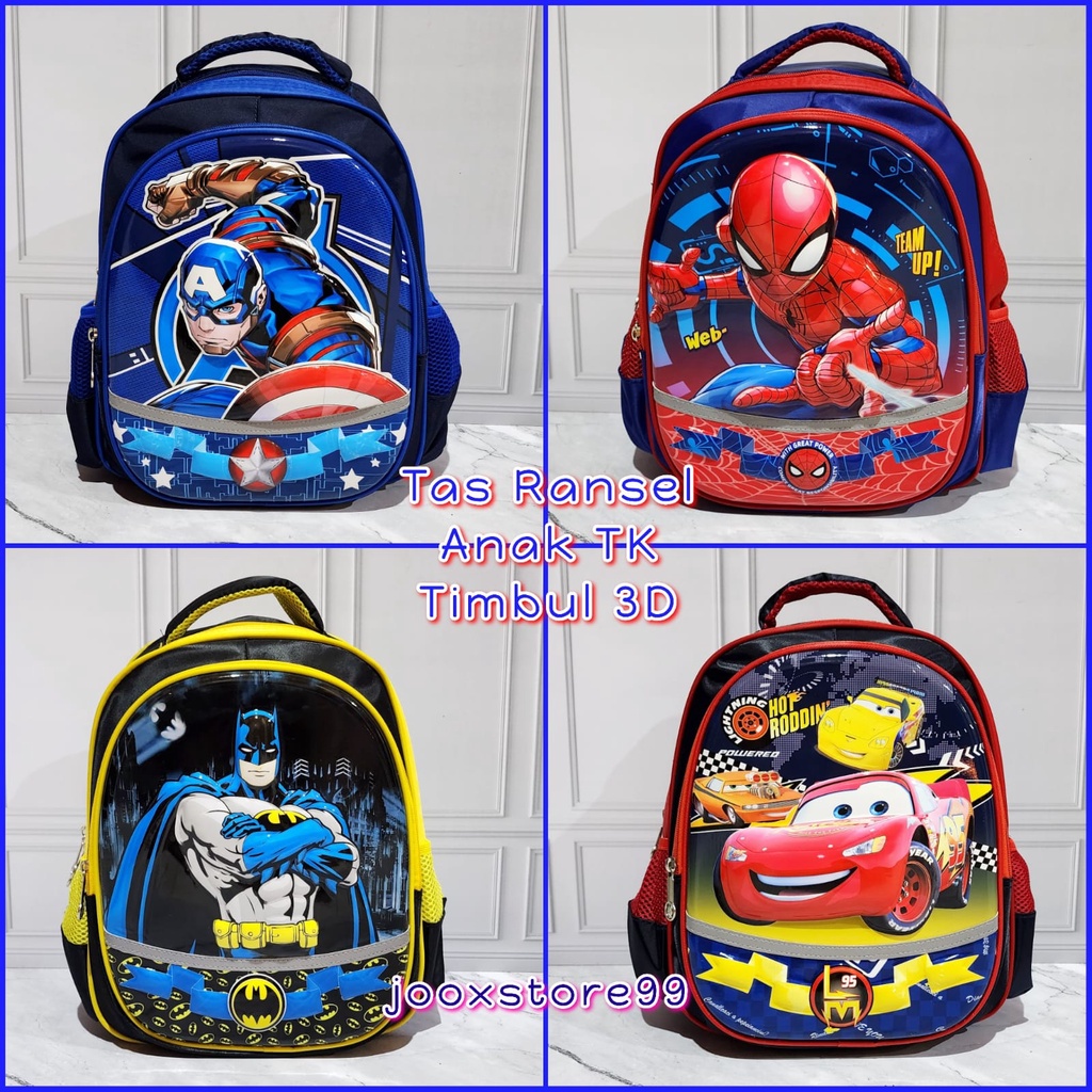 Tas Sekolah Ransel Anak TK Motif Timbul 3D Glossy Tas Gendong Anak Import Backpack Anak Perempuan dan Laki - Laki